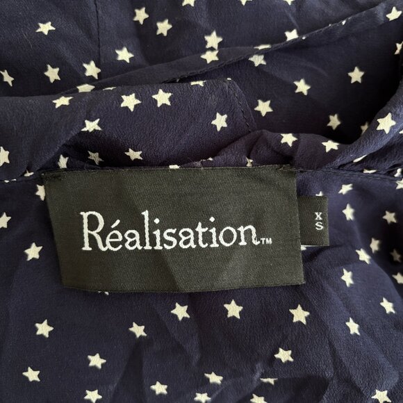 Realisation Par Alexandra Ruffled Silk Wrap Mini Dress Navy Star Print - Picture 9 of 9